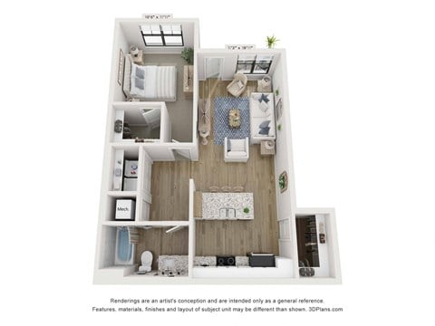 Floor plan for 1 bed, 1 bath, 759 sqft